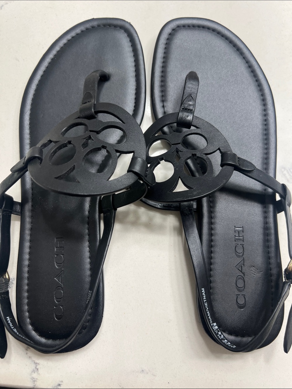 Coach Black Signature Circle Thong Sandals - Picture 2 of 10